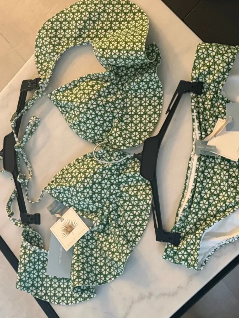 ANTONIO MELANI Green Floral Ruffle Bikini Set Swimwear Sz L